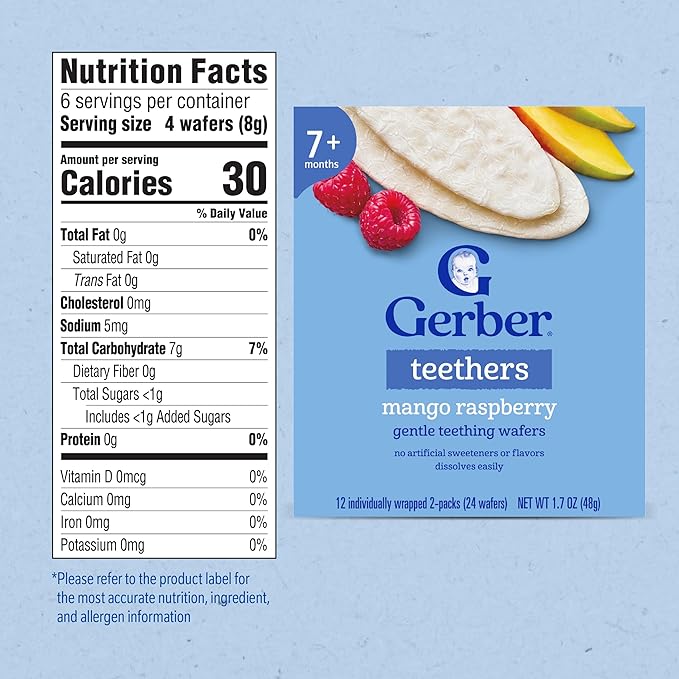 Gerber Snacks for Baby Teethers, Gentle Teething Wafers, Mango Raspberry, 1.7 Ounce, 12 Count Box (Pack of 6)