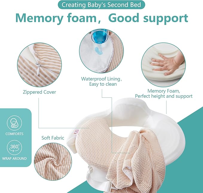 QSTEHEML Nursing Pillow for Breastfeeding - Adjustable Breastfeeding Pillows for Women with More Support & Removable Cover, Baby Feeding Pillow for Newborn Moms and Baby Essentials,Beige