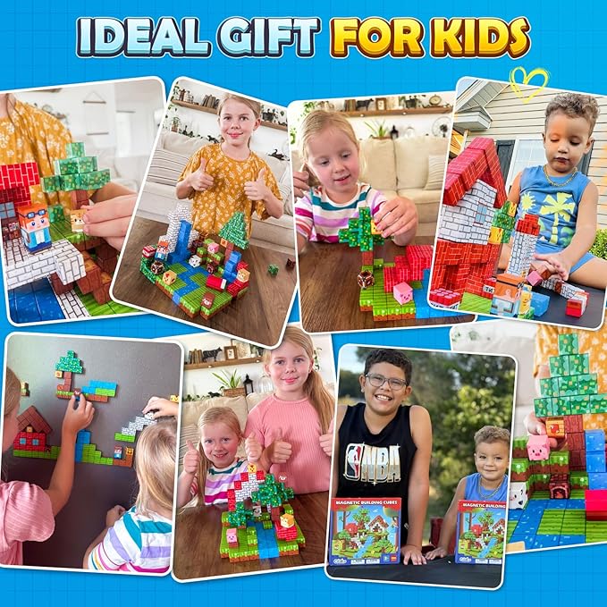 Magnetic Blocks, Magnet Tiles Building Blocks STEM Montessori Toddler Kids Toys for Boys Girls Ages 3+, Educational Construction Outdoor Toys, Classroom Must Have Learning Sensory Gifts (0.8IN)