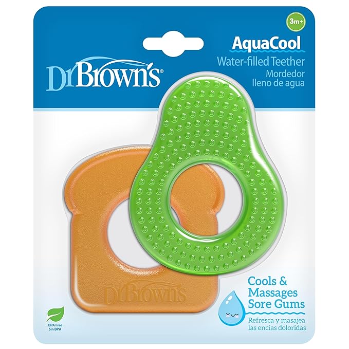 Dr. Brown's AquaCool Water-Filled Teether, Cooling Teether Toy for Babies, Soothes Sore Gums, Avocado Toast Shapes, BPA Free, 3m+, 2-Pack