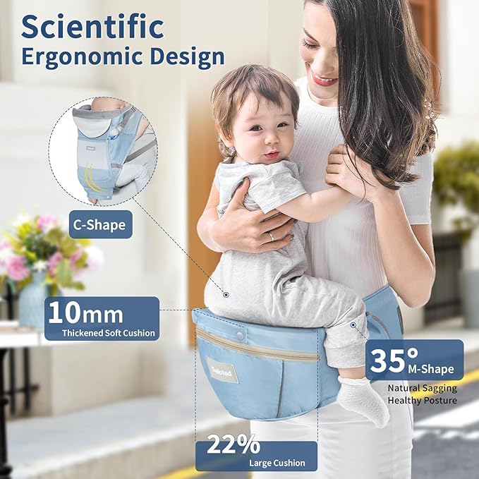 Baby Carrier with Hip Seat,Ergonomic M Position 6in1 Baby Carrier Newborn to Toddler,Head Support and Breathable Mesh Newborn Carrier,Adjustable Baby Holder Carrier for Dad&Mom-Blue
