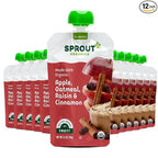 Sprout Organic Baby Food, Stage 2 Pouches, Apple Oatmeal Raisin with Cinnamon, 3.5 Oz Purees (Pack of 12)
