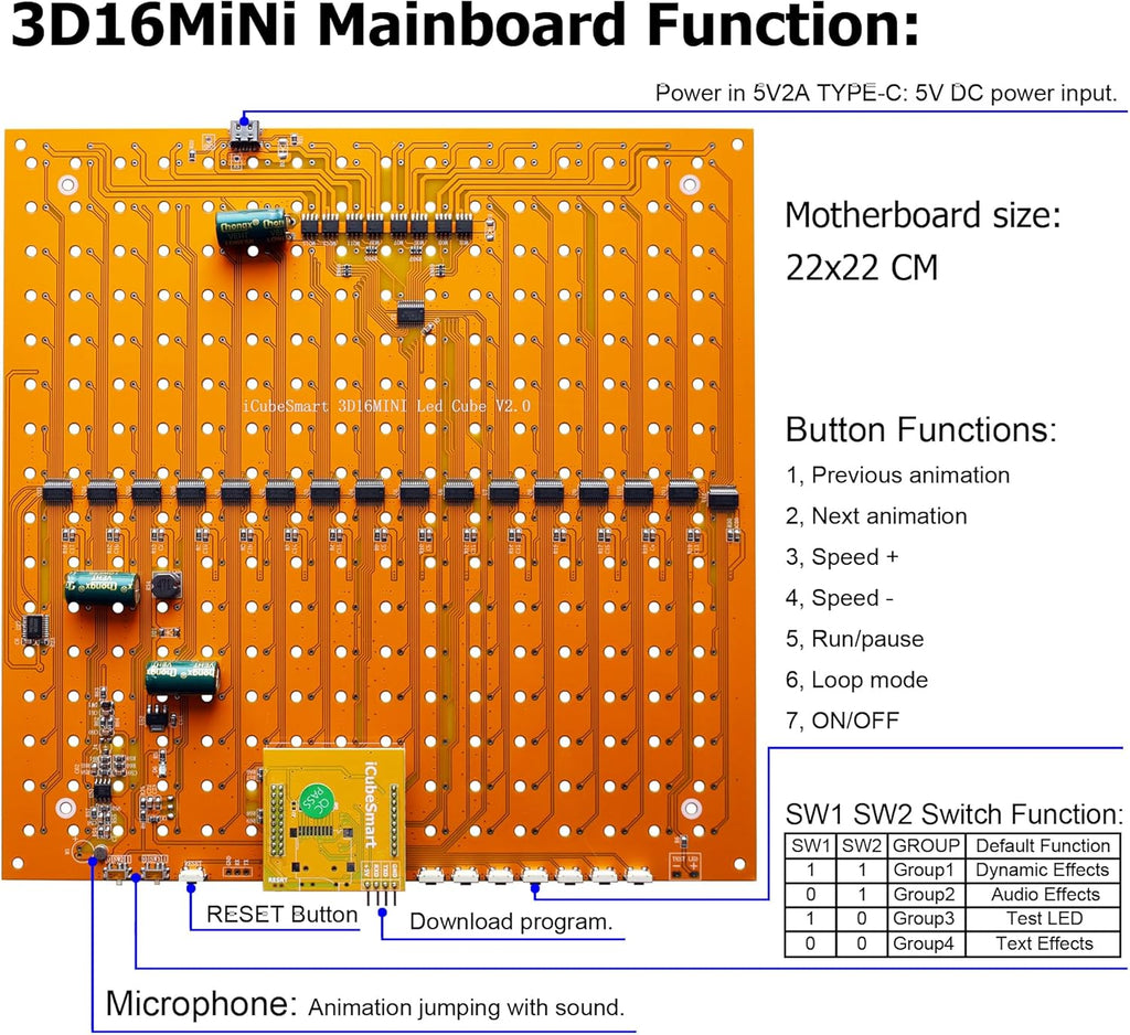 Mini 3D Led Cube DIY Electronics Kit Soldering Project Kit (3D16MINI-MULTI4-KIT)