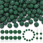 105pcs 10mm Rhinestone Beads for Jewelry Making, Dark Green Shiny Round Disco Ball Beads Bulk, Sparkle Crystal Clay Christmas for Bracelet Baseball Necklace Earring Crafting and DIY