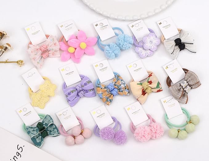 Baby Hair Ties with Bows for Toddler - 1.2 Inch Elastic Ponytail Holders Small Hair Ties For Baby Girls Infants Hair Accessories 30 Pieces
