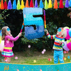 Sratte Number 1 2 3 4 5 6 7 8 9 Piñata with Stick Blindfold Confetti, Gradient Blue Piñata for Kids Boys Girls Birthday Party Anniversary Decorations Supplies(Number 5)