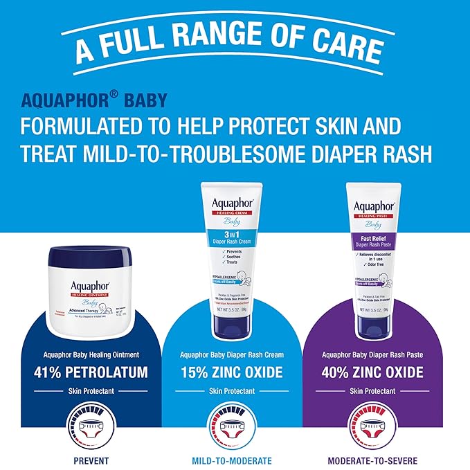 Aquaphor Baby Diaper Rash Cream, 3-in-1 Diaper Rash Relief, 3.5 Oz Tube, (Pack of 3)