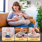 Dr. Mama's Organics Nursing Pillow with Lumbar Support - Ergonomic Design Helps Relieve Back Pain and Arm Fatigue - for Bottle and Breastfeeding - Removable Organic Cotton Cover - (Gray Stars)