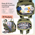 Dikaslon Diaper Bag Backpack with Portable Changing Pad, Pacifier Case and Stroller Straps, Large Unisex Baby Bags for Boys Girls, Multipurpose Travel Back Pack Moms Dads, Green