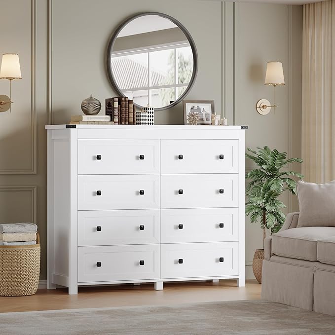Tall 8-Drawer Dresser, Modern Wooden Storage Chest of Drawers, Dresser TV Stand, Wood Drawer Organizer with Metal Handles for Bedroom, Living Room, Hallway