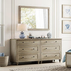 WAMPAT Kids Dresser for Bedroom with 6 Drawers, Rustic Oak Baby Dressers with Wide Chest of Drawers, Modern Wooden Closet Storage Organizer, Large Wood Dressers for Living Room, Nursery, Hallway