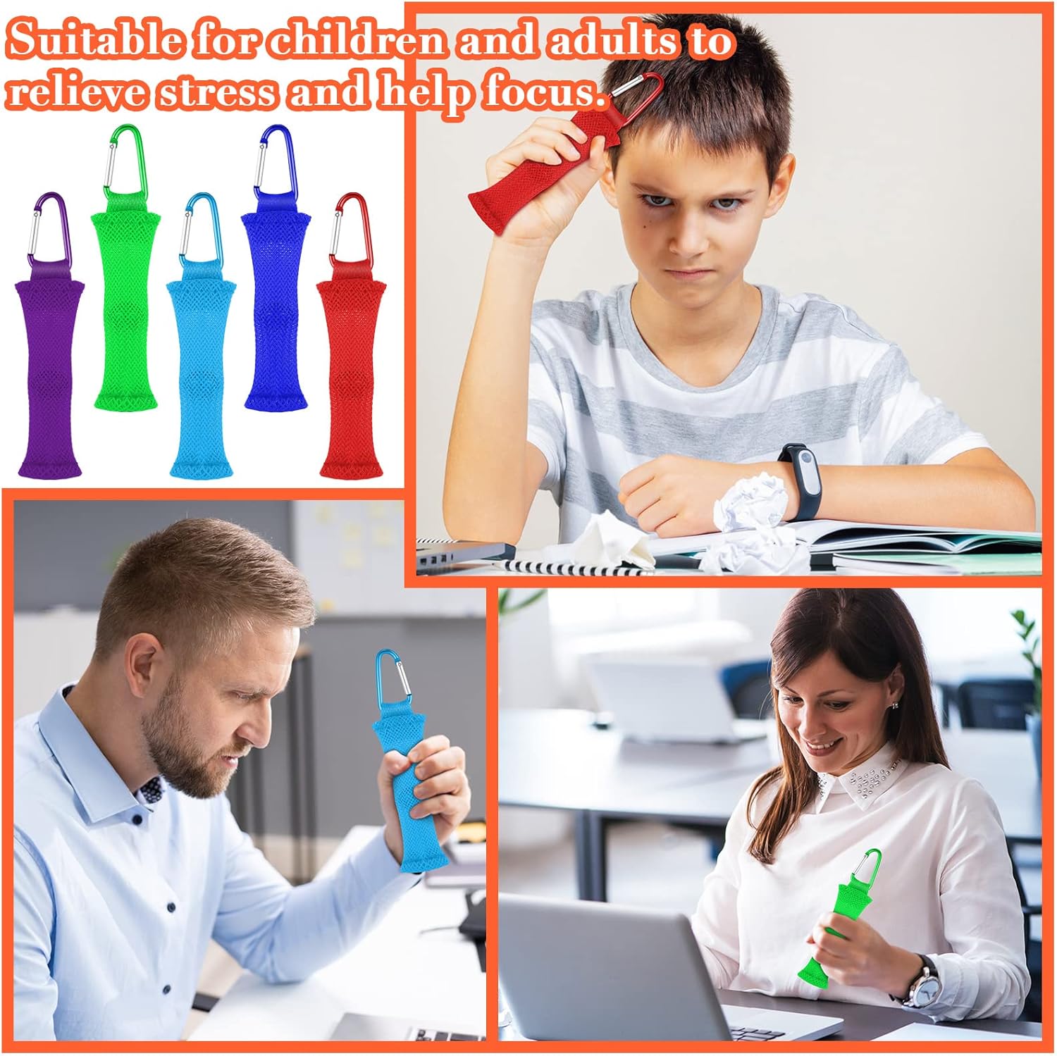 Kathfly 20 Pieces Fidget Marble Mesh Fidget Toy with Buckle Colorful Fidgets Sensory Marble Fidget for Stress Relieve Adults Office, 5 Colors