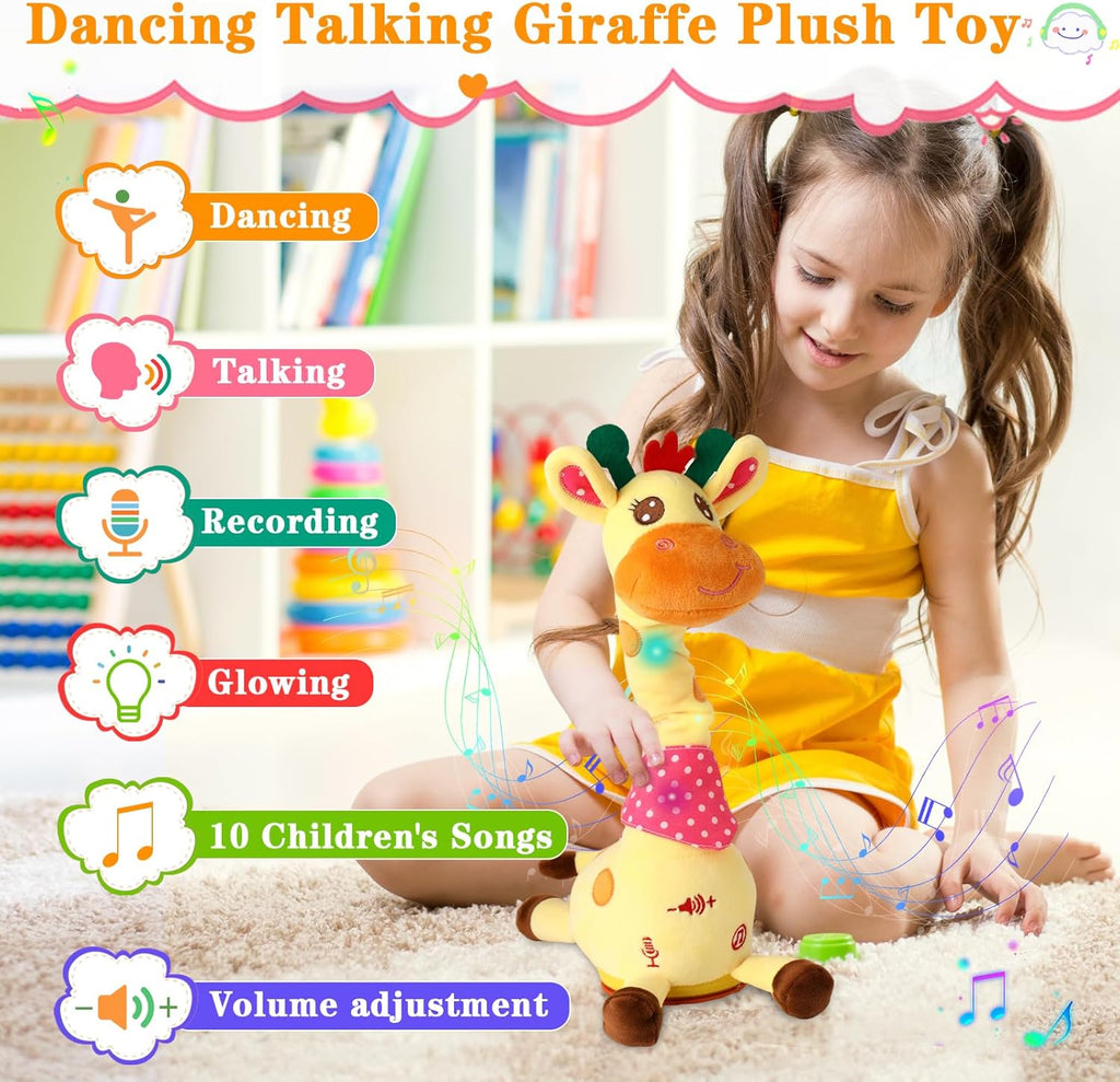 Dancing Talking Giraffe Toy, Stuffed Animal Baby Toy Repeating What You Say, Glowing Musical Giraffe with 10 Children's Songs Gifts for Toddlers 1-3 Years Old
