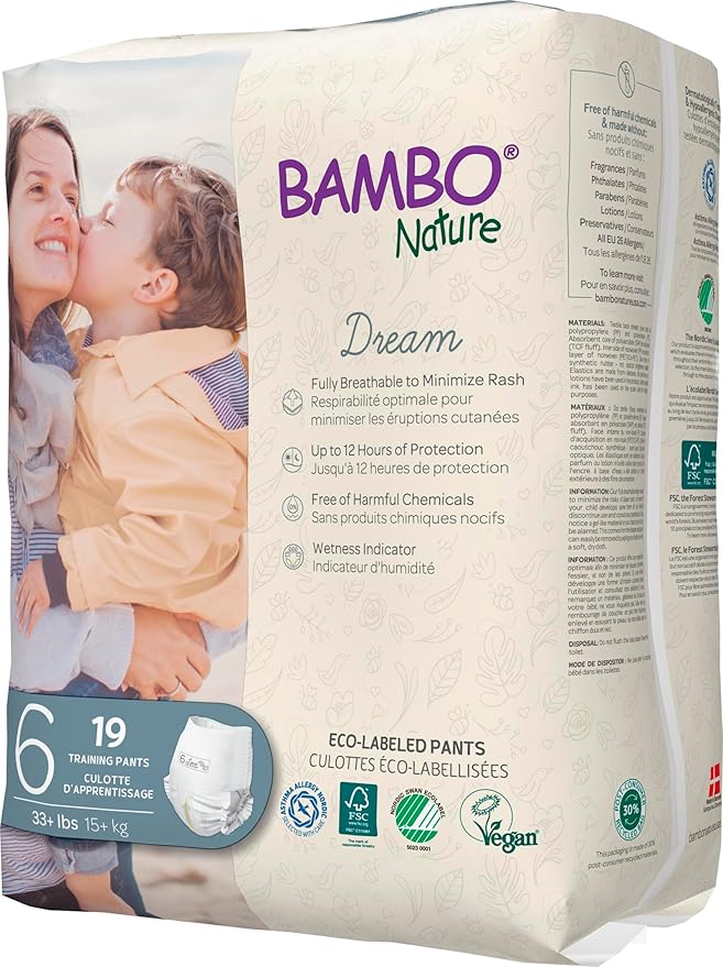 Bambo Nature Hypoallergenic Training Pants, Premium Eco-Labeled Training Pants, Totally Chlorine-Free, Skin Friendly - Size 6 (190 Count)