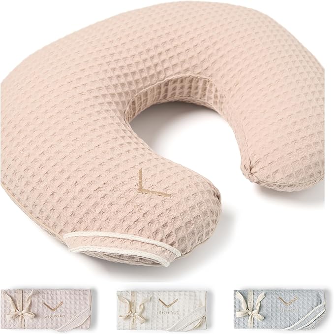 Organic Cover for Nursing Pillow • Premium Quality 100% Cotton Oeko-Tex Standard • Cover for Breastfeeding and Bottle Feeding Pillow • Soft and Breathable • Only Cover (Poudre waffle)