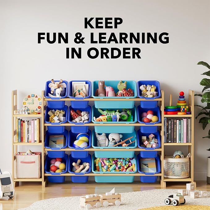 SpaceAid Toy Storage Organizer with 6 Shelves and 16 Bins, Toy Organizers Storage Bookshelf, Kids Bin Shelf Toys Box Bookcase for Bedroom Playroom Organization Room Decor, Blue and Navy Blue
