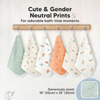6-Pack Cotton Baby Washcloths for Newborn - Organic Cotton Muslin Soft Wash Cloths for Babies, Infant, Kids, Toddler Towels for Boy,Girl,Super Absorbent Face Cloths,Scratch-free Baby Rags (Wilderness)