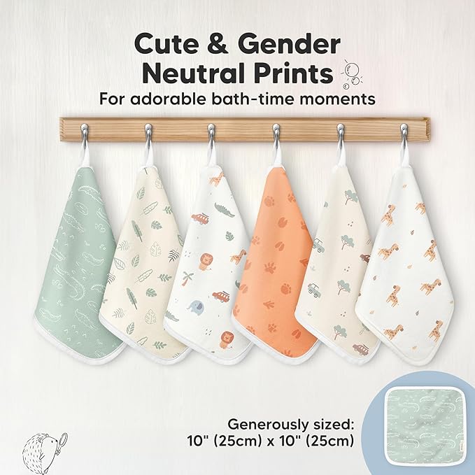 6-Pack Cotton Baby Washcloths for Newborn - Organic Cotton Muslin Soft Wash Cloths for Babies, Infant, Kids, Toddler Towels for Boy,Girl,Super Absorbent Face Cloths,Scratch-free Baby Rags (Wilderness)