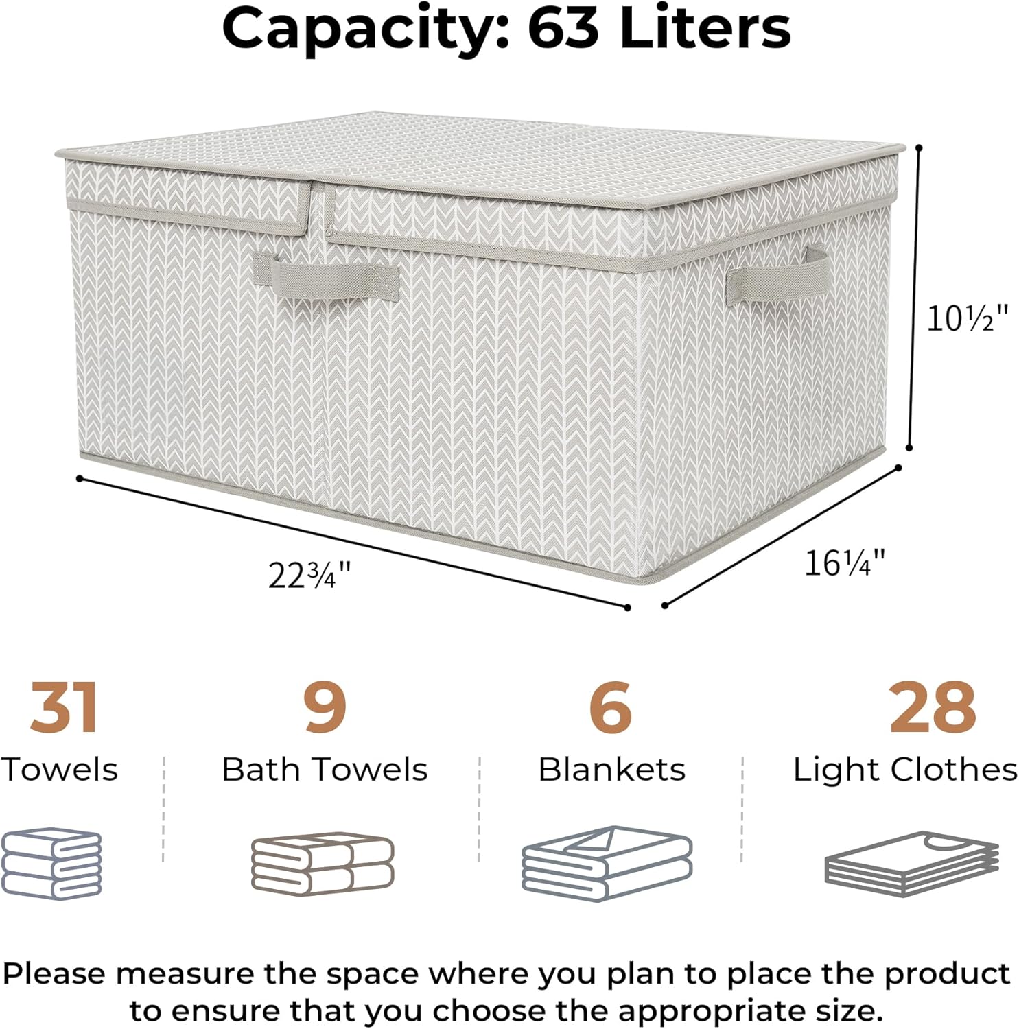GRANNY SAYS Closet Storage Bins with lids, Fabric Storage Box with Lid, Clothes Bins Storage for Closet, Shelf Baskets for Living Room Wardrobe Shelves, Jumbo, Gray/White, 1-Pack