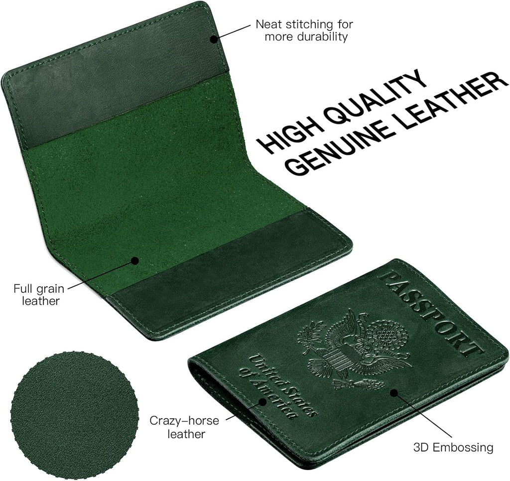 BIAOTIE Premium Leather Passport Holder Covers, Rfid Travel Wallet Passport Document Holder, Travel Essentials Wallet Cover Case for Men and Women (Green)