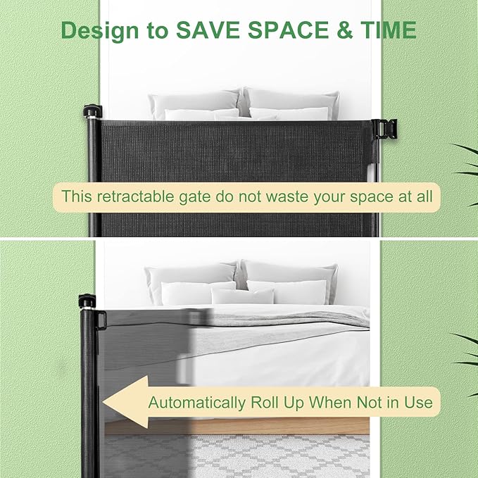 Upgraded Retractable Baby Gate, Extra Wide Safety Kids or Pets Gate, 33” Tall, Extends to 71” Wide, Mesh Safety Dog Gate for Stairs, Indoor, Outdoor, Doorways, Hallways(33”x71”, Black)