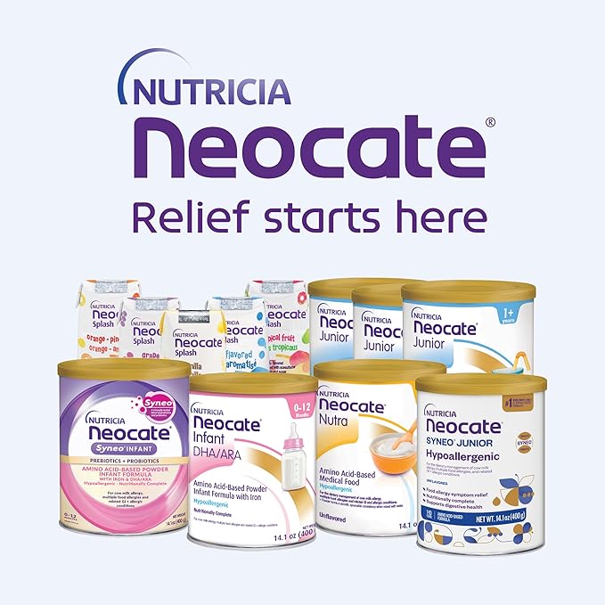 Nutricia Neocate Syneo Junior - Hypoallergenic, Dairy-free, Amino Acid-Based Formula for 1+ Years - For Toddlers, Kids & Teens - Powdered Formula - Syneo Junior - 14.1 oz can (Case of 1)