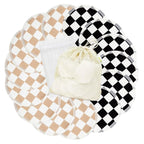 wegreeco Nursing Breast Pads (14 Pack) + Laundry Bag & Travel Storage Bag, 4.7 inch Option - Washable & Reusable Breastfeeding Nursing Pads (Light Coffee, Black Checkerboard, Large, Plain Shape)