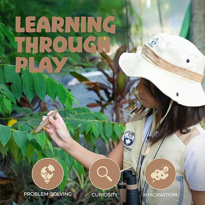 Kids Bug Catching Kit - Complete Explorer Kit with Safari Vest, Hat & More - Cute Dress-Up Safari Costume, or Zoo Keeper - Outdoor Explorer Set & Bug Toys for 7+ Year Old Boys Girls + Adventure Book