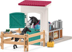 Schleich Horse Club - 34PC Stall Horse Toy Playset with Mare and Foal Figure, Cat Figurine, and Accessories - Stable Extension Set for Girls and Boys - Interactive, Realistic Kids Toys Ages 5+ | 42611