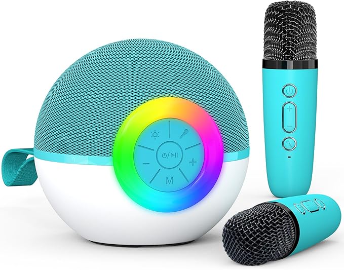 Karaoke Microphone Machine Toys for Kids Adults, Mini Portable Bluetooth Speaker with 2 Wireless Mics, Christmas Birthday Gifts for Boys Girls Ages 3 4 5 6 7 8 9 10 11 12+ Year (Green)