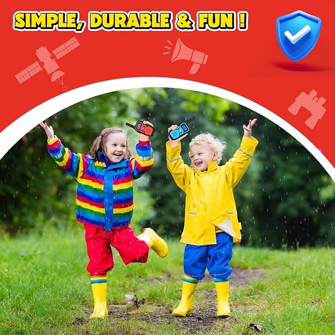 Wishouse Walkie Talkies for Kids Rechargeable Long Range,Xmas Birthday Gift for 4 5 6 7 8 9 Year Old Boys Girls,Hiking Gear Camping Games Cool Toys with NOAA,SOS Siren,Lamp,Lanyards,Easy to Use,2 Pack