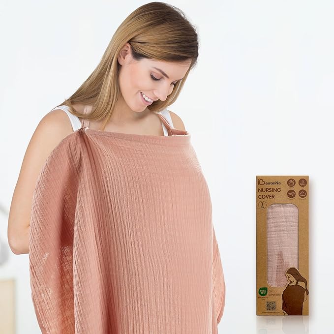 Nursing Cover 100% Cotton Breastfeeding Cover Privacy Muslin Lightweight Full Coverage Nursing Scarf Gift Set (Dusty Pink)