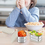 HaWare Stainless Steel Snack Containers for Toddlers and Kids, 8 oz Leak Proof Food Storage Containers with Khaki Silicone Lids, Stackable Small Metal Lunch Box for Daycare and School- 3 Packs