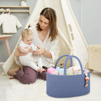 COMSE Large Baby Diaper Caddy Organizer for Girl Boy, Car Caddy with Handles, Cotton Rope Basket for Changing Table, Nursery Organizer, Gift for Baby Shower and Registry Must Have, Folkstone Gray