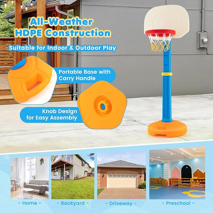 Costzon Kids Basketball Hoop, Height Adjustable 3.9FT- 5.2FT Basketball Goal for Kids, Portable Mini Basketball Set, Indoor Outdoor Toddler Basketball Hoop, Gift for Boys Girls