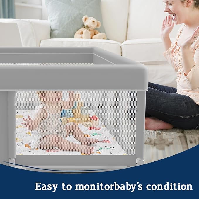 74x50 Inch Baby Playpen with Mat, Playpen with Cute Mat for Babies and Toddlers Play Pen Playards Safety Gate Fence Active Center Indoor