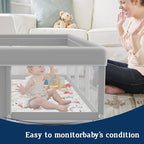 74x50 Inch Baby Playpen with Mat, Playpen with Cute Mat for Babies and Toddlers Play Pen Playards Safety Gate Fence Active Center Indoor