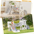 KORIMEFA 10 in 1 Toddler Slide Set, Kids Slide for Toddlers, Outdoor Indoor Playground for Toddlers 1-3, Toddler PlaySet with Basketball Hoop and Ball Golf Set, Climbing Arch(Grey)