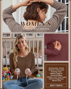 3 Pack Women's Nursing Long Sleeve Tops Breastfeeding Thermal Sweaters with Hidden Zipper Maternity Ribbed Shirts