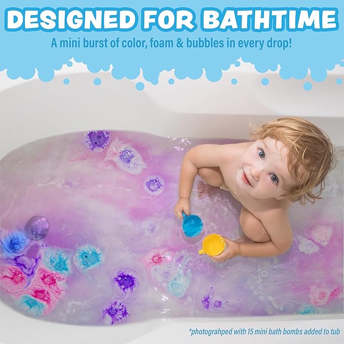 Tub Works Lil' Bursts Mini Bath Bombs for Kids, 90 Count, Cosmic | Nontoxic | Tiny With A Burst of Color, Foam & Bubbles | Customize With Fun Colors | Create Bath Art