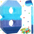 Sratte Number 1 2 3 4 5 6 7 8 9 Piñata with Stick Blindfold Confetti, Gradient Blue Piñata for Kids Boys Girls Birthday Party Anniversary Decorations Supplies(Number 8)