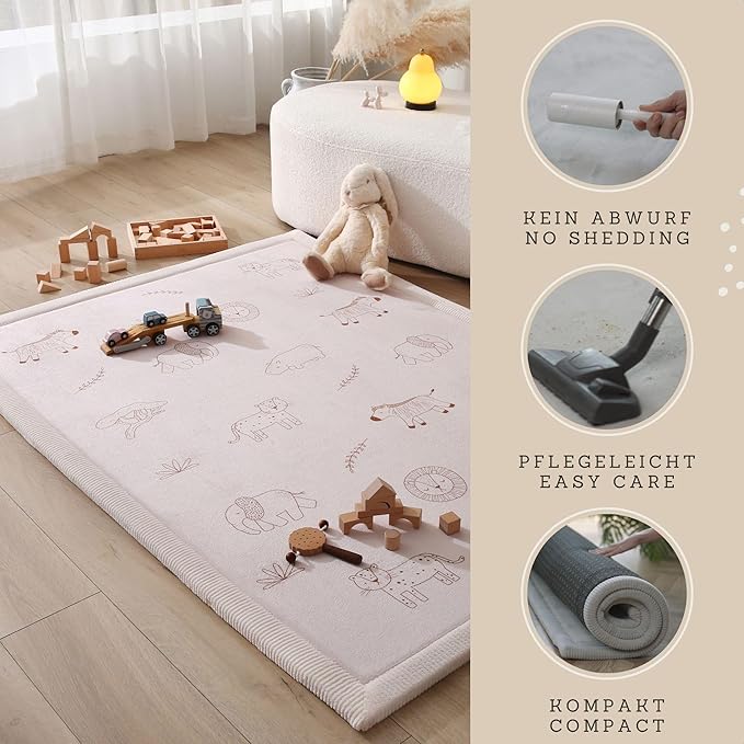 Stylish Coral Baby Play Mat for Floor 47" x 67" Safari Animals – Soft 1" Thick High-Density Memory Foam Nursery Rug,Kids Rug with Non-Slip Backing for Crawling & Playing, Playroom Rug, Kids Carpet
