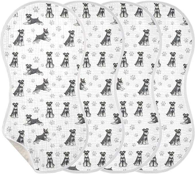 4 Pack Muslin Burp Cloths Miniature Dogs White Cotton Baby Burp Cloths Extra Absorbent and Soft Burping Cloth for Newborn Must Haves 22x11 Inch