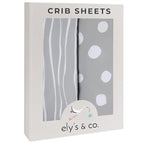 Crib Sheet Set | Toddler Sheet Set 2 Pack 100% Jersey Cotton Grey and White Abstract Stripes and Dots by Ely's & Co