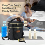 Breastmilk Cooler Bag with Ice Pack & Pacifier Case, Large Double Layer Insulated Baby Bottle Cooler Fits 6 Bottles, Breast Pump Storage Bag for Working Nursing Moms, with Gift Box