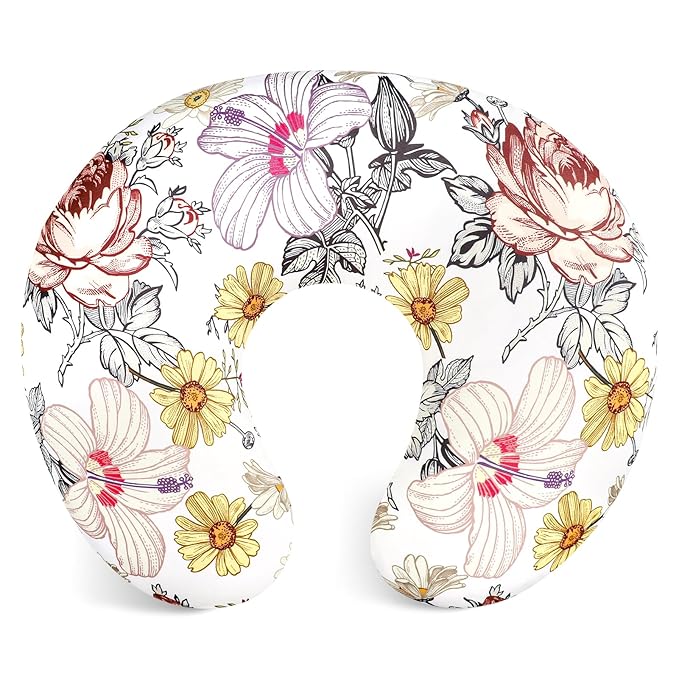 Floral Nursing Pillow Cover, Breastfeeding Pillow Slipcover for Baby Girls, Soft Snug Fits On Newborn Feeding Pillow Case