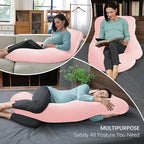 MOON PARK Pregnancy Pillows for Sleeping - U Shaped Full Body Maternity Pillow with Removable Cover - Support for Back, Legs, Belly, HIPS - 57 Inch - Pink - Cooling Cover