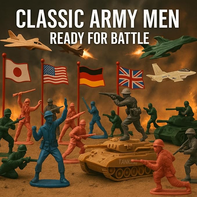 Liberty Imports Army Men Toy Soldiers Playset Bucket – WWII Action Figures with Military Vehicles, Accessories & Flags – Kids Imaginative Battle Toy Set (124 PCS - Soldiers + Mini Vehicles)