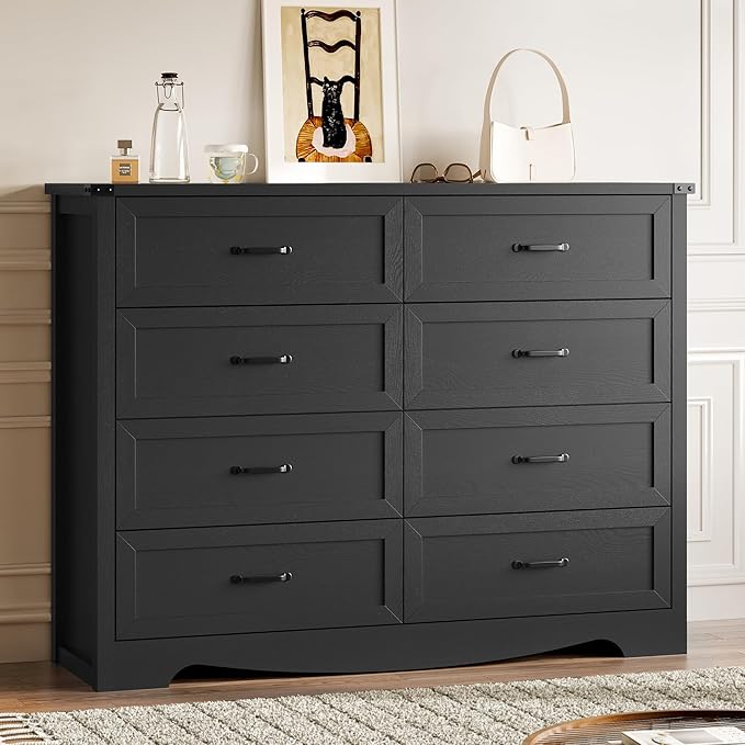 8-Drawer Dresser for Bedroom, Modern Wooden Chest of Drawers with Metal Handles, Anti-Tipping Design, Sturdy and Stable Storage Organizer for Living Room, Entryway, Home Office