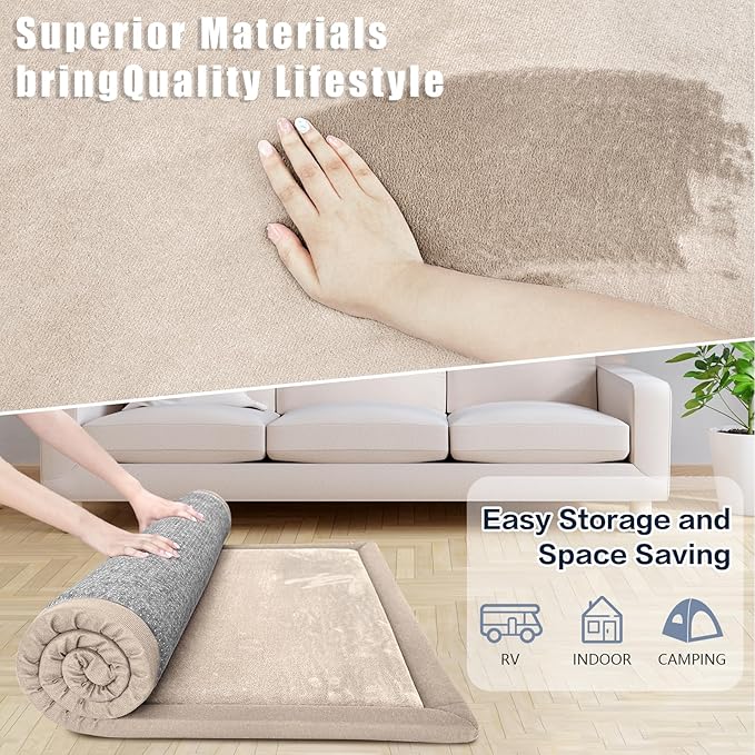 Baby Play Mat for Floor, 1.3" Thick Extra Large Cushioning Memory Foam Playpen Cushion, Soft Coral Velvet Tummy Time Mat with Non-Slip Backing, Child Nursery Rug for Toddlers, Kids (Beige, 79X59)